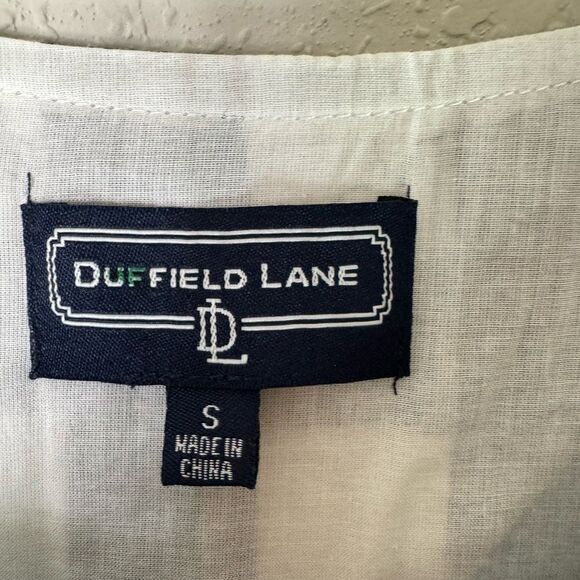 Duffield Lane Gingham Ruffled Navy and White Sleeveless Dress Size S - Picture 5 of 10